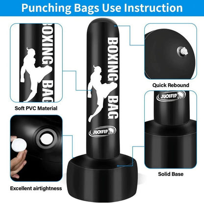 Heavy Punching Bags for Adults Freestanding Boxing Bag with Stand Men Stand Kickboxing Bag Ideal Standing Inflatable Kickboxing Bag